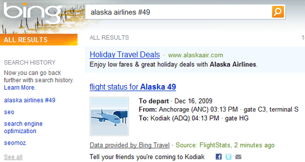 Bing results for Alaska Air Flight 49