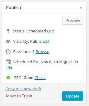 The "Publish" box on Yoast SEO