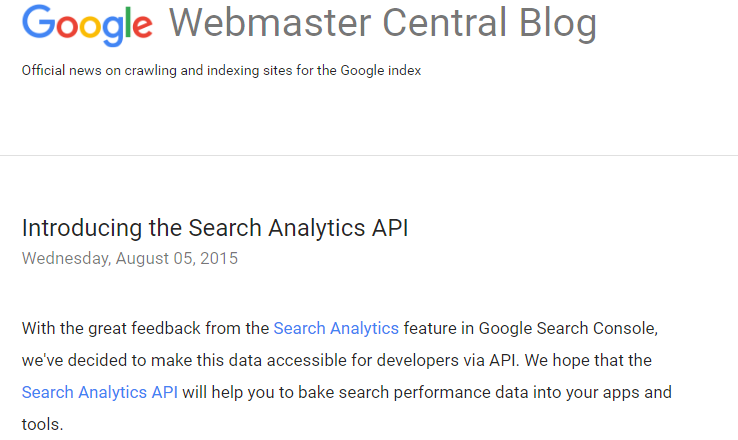 Official Google Webmaster Central Blog Search Analytics API