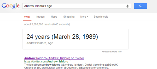 Google Search for "Andrew Isidoro's Age"