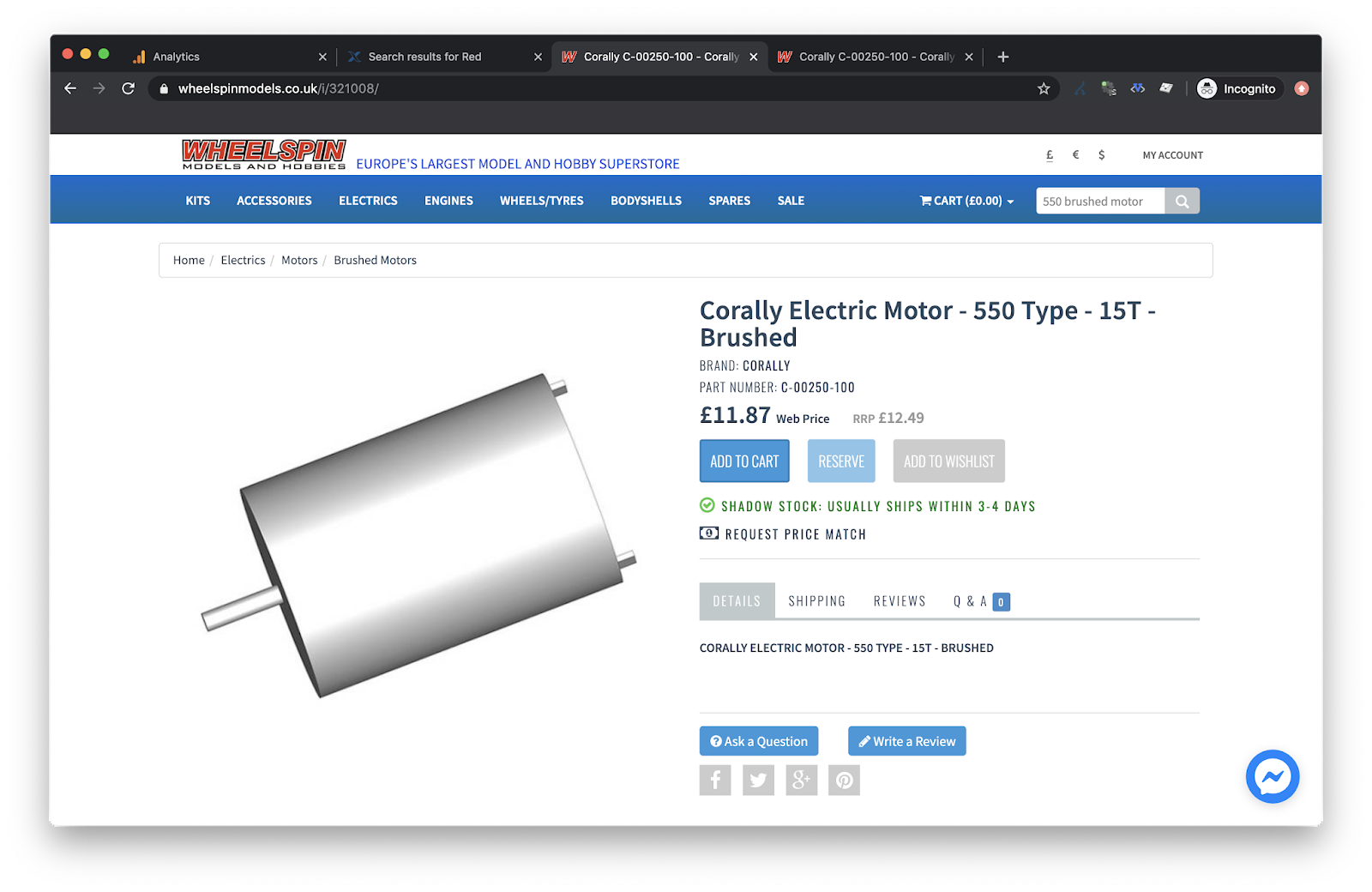 A generic brand motor is in stock