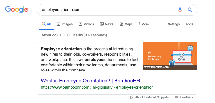 Featured snippet won for 