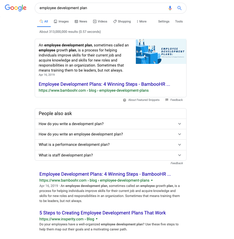 Featured snippet won for 